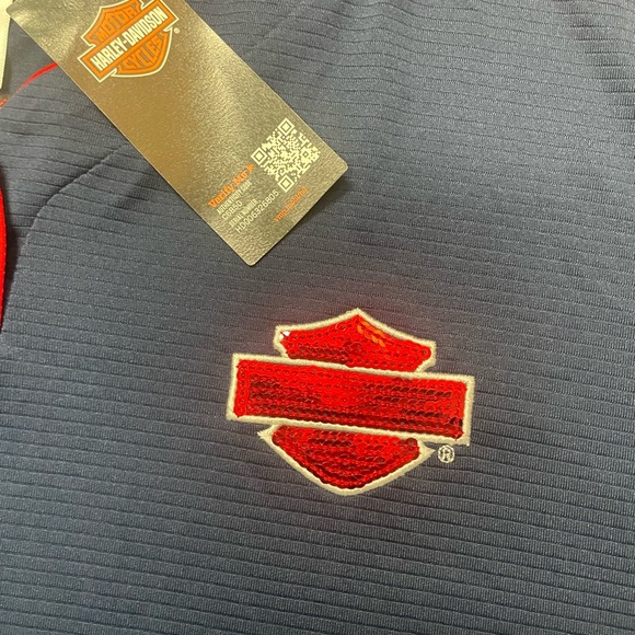 *Harley Davidson*Women's Sz 3XL●Navy Blue/Red Jersey TypeBlouse Sequin LOGO - Picture 3 of 6